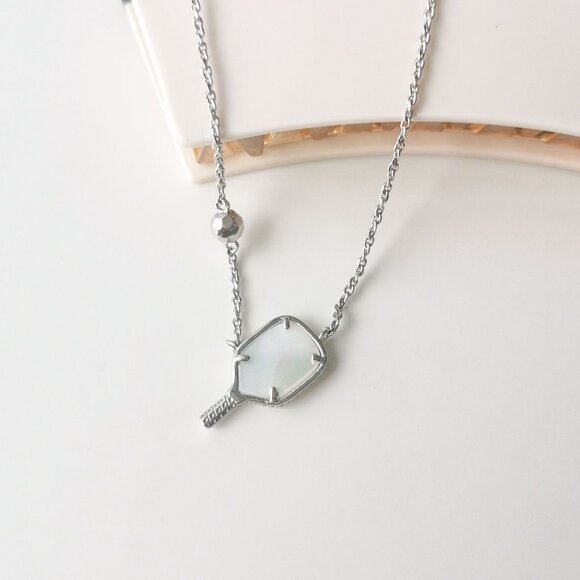 Kendra Scott Pickleball Silver Ivory Mother-of-Pearl Necklace - Picture 1 of 4